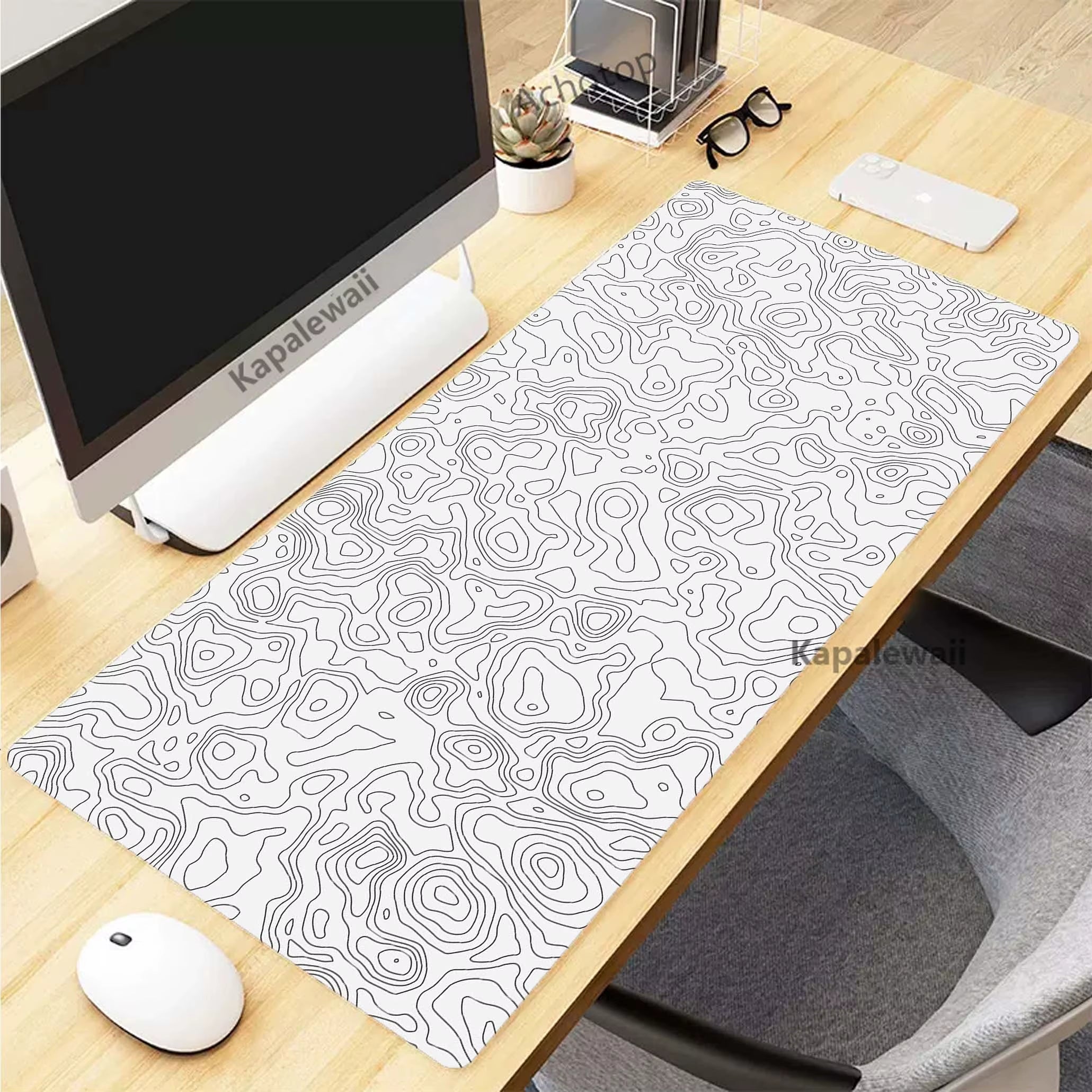 Elevate Your Gaming Experience with the Black and White Topographic Map XXL Mouse Pad - Premium Rubber Keyboard Mat for Ultimate Comfort and Control