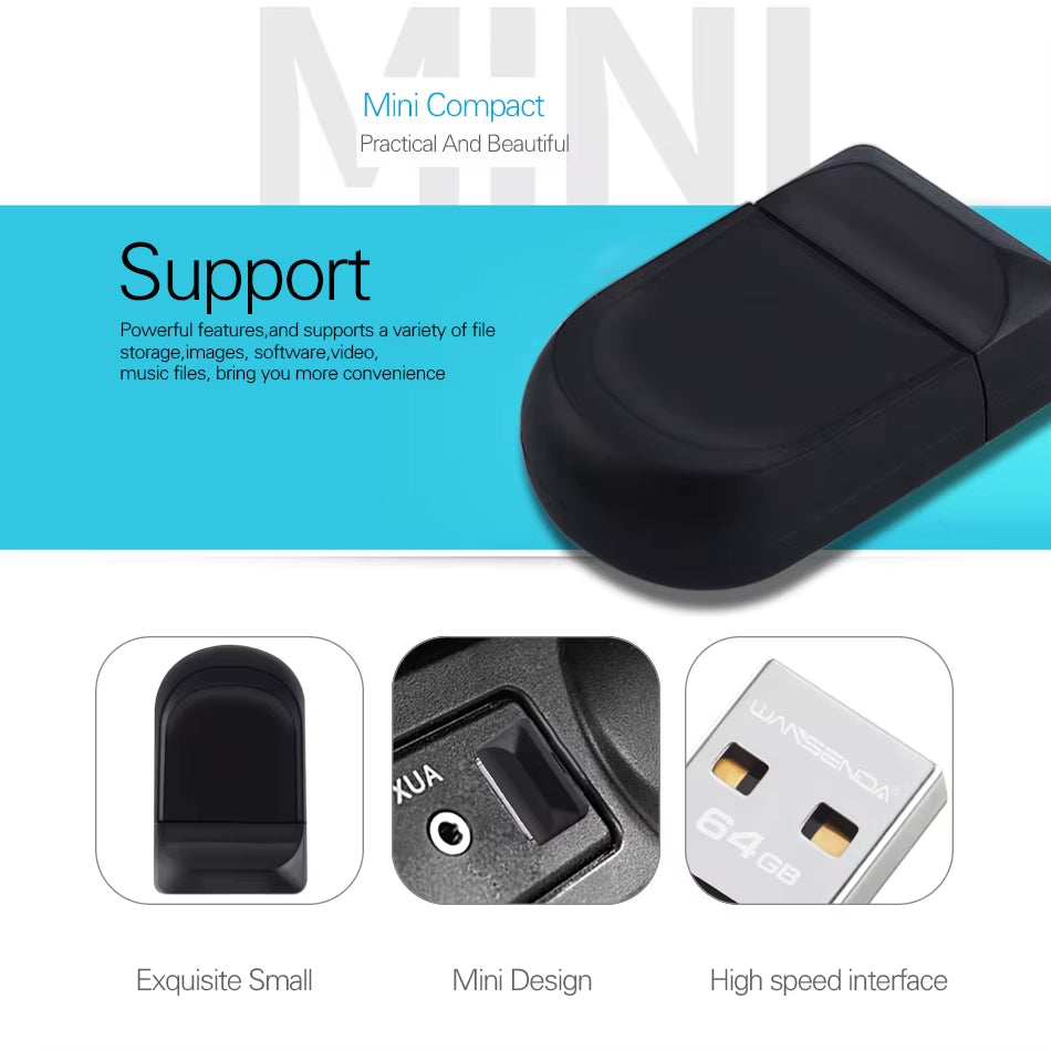 WANSENDA Super Mini USB Flash Drive - Waterproof, Portable Memory Stick with Real Capacity Options: 4GB to 64GB