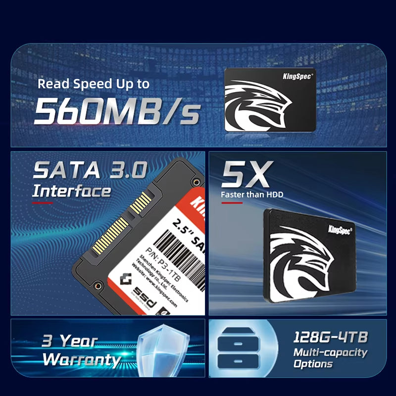 Upgrade Your Laptop with High-Speed KingSpec 2.5" SATA III SSD - Available in 120GB, 240GB, 512GB, and 1TB!