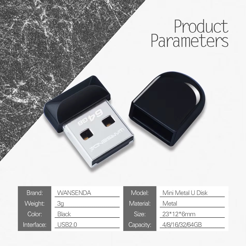 WANSENDA Super Mini USB Flash Drive - Waterproof, Portable Memory Stick with Real Capacity Options: 4GB to 64GB