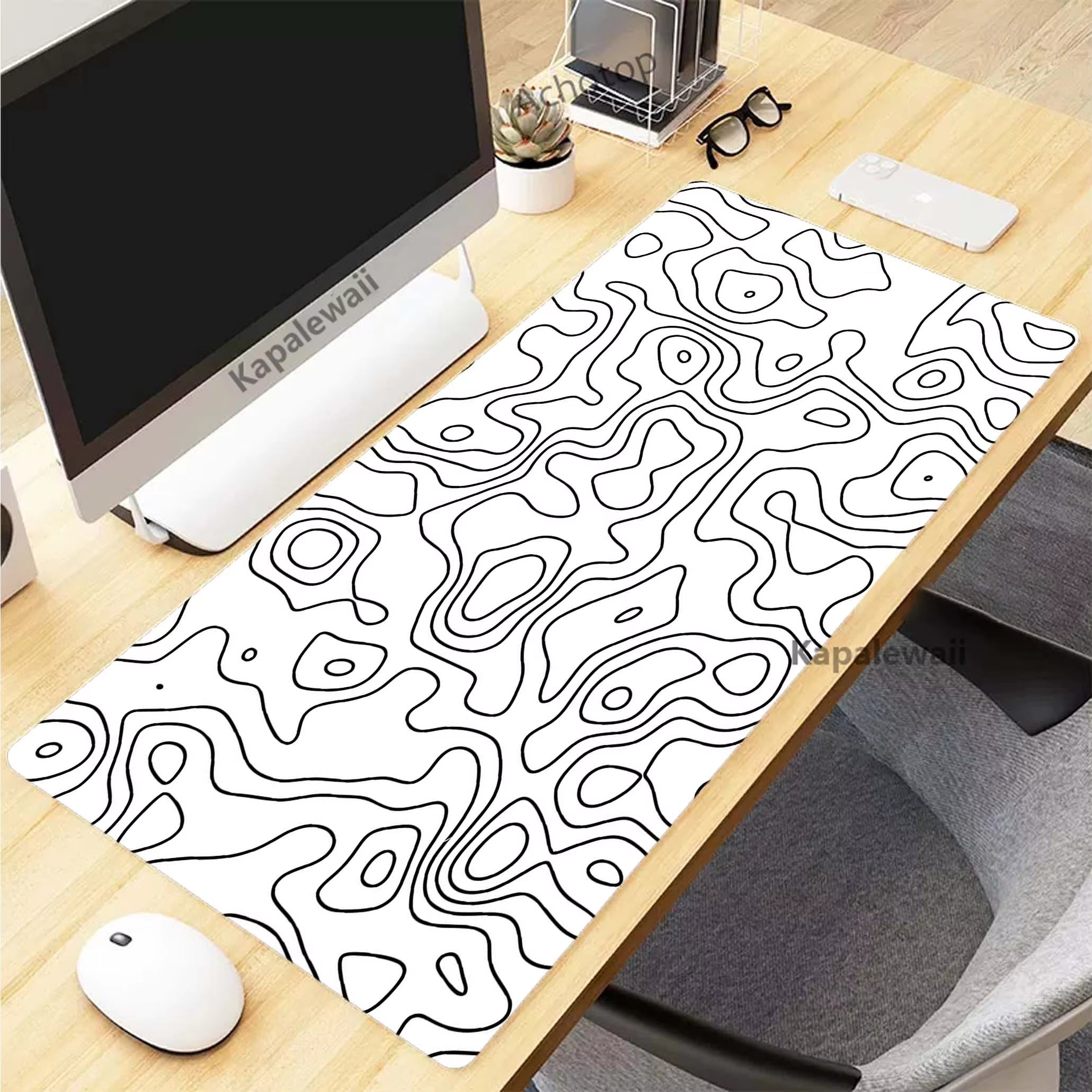 Elevate Your Gaming Experience with the Black and White Topographic Map XXL Mouse Pad - Premium Rubber Keyboard Mat for Ultimate Comfort and Control
