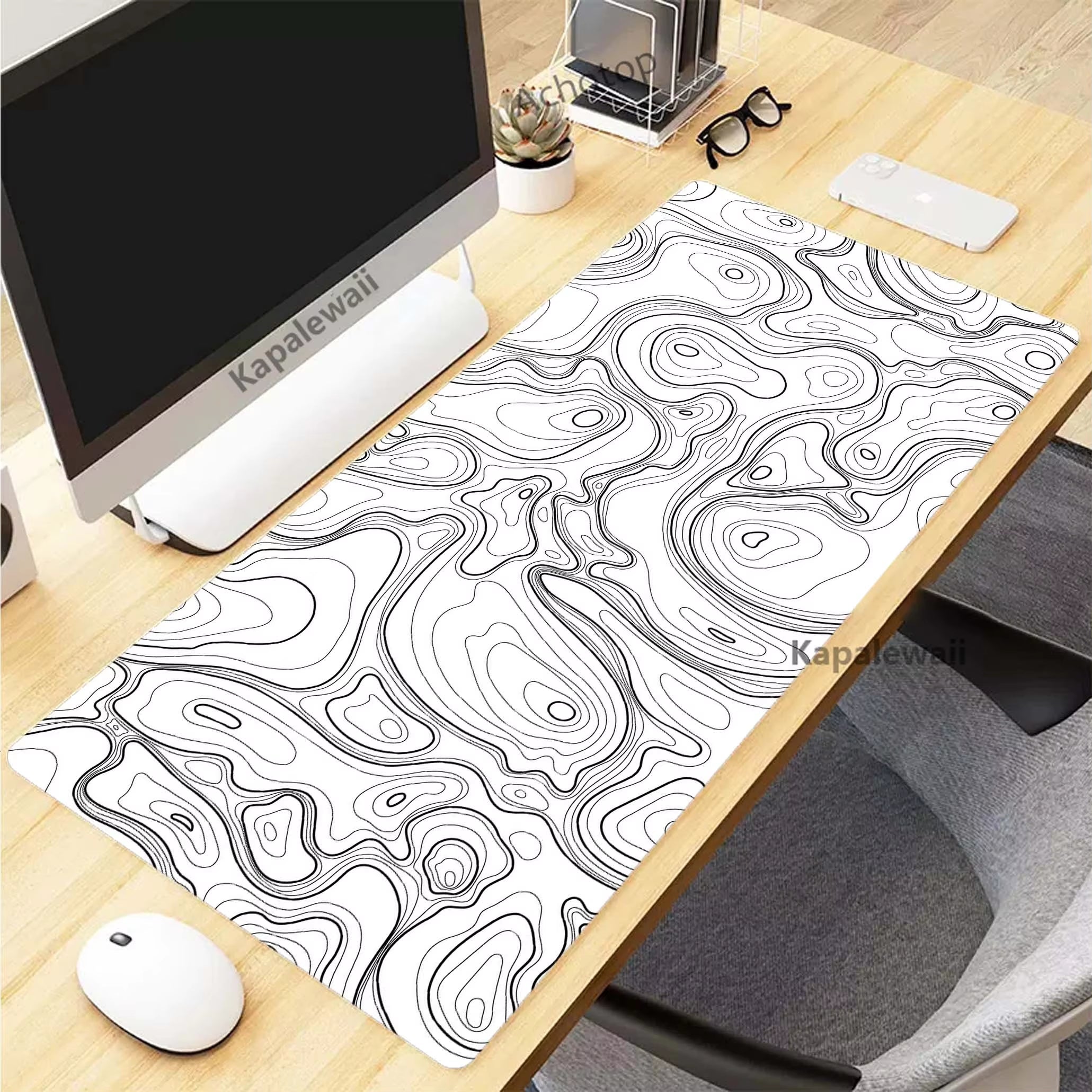 Elevate Your Gaming Experience with the Black and White Topographic Map XXL Mouse Pad - Premium Rubber Keyboard Mat for Ultimate Comfort and Control