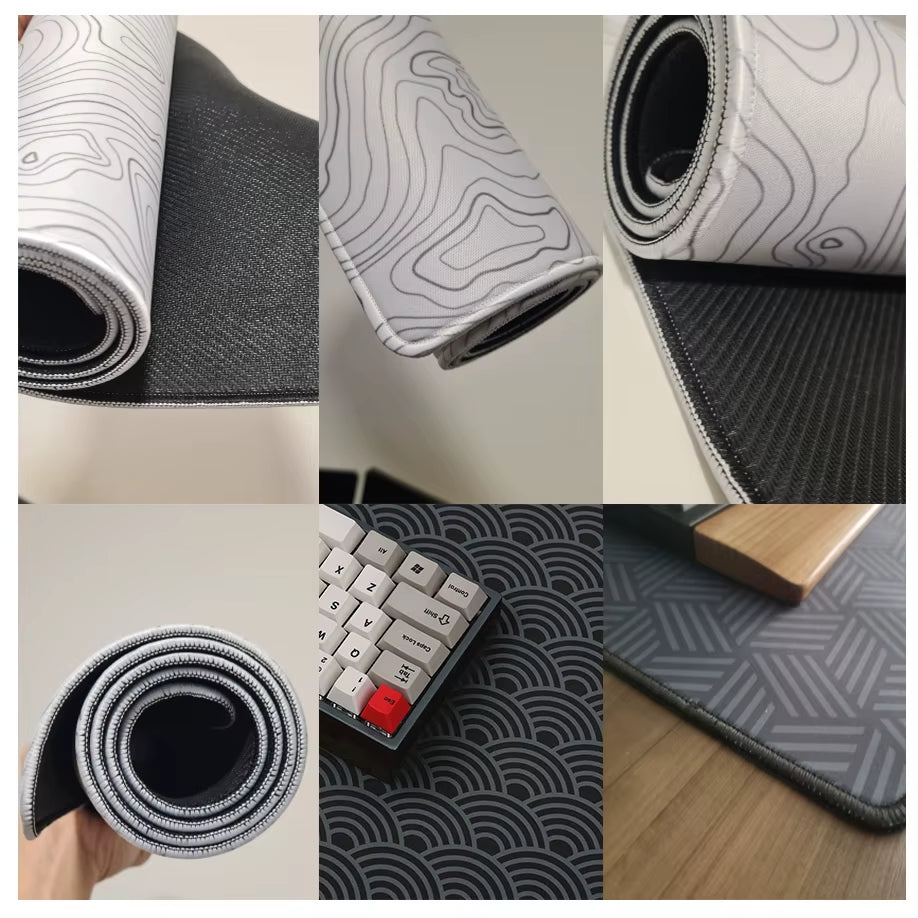 Elevate Your Gaming Experience with the Black and White Topographic Map XXL Mouse Pad - Premium Rubber Keyboard Mat for Ultimate Comfort and Control