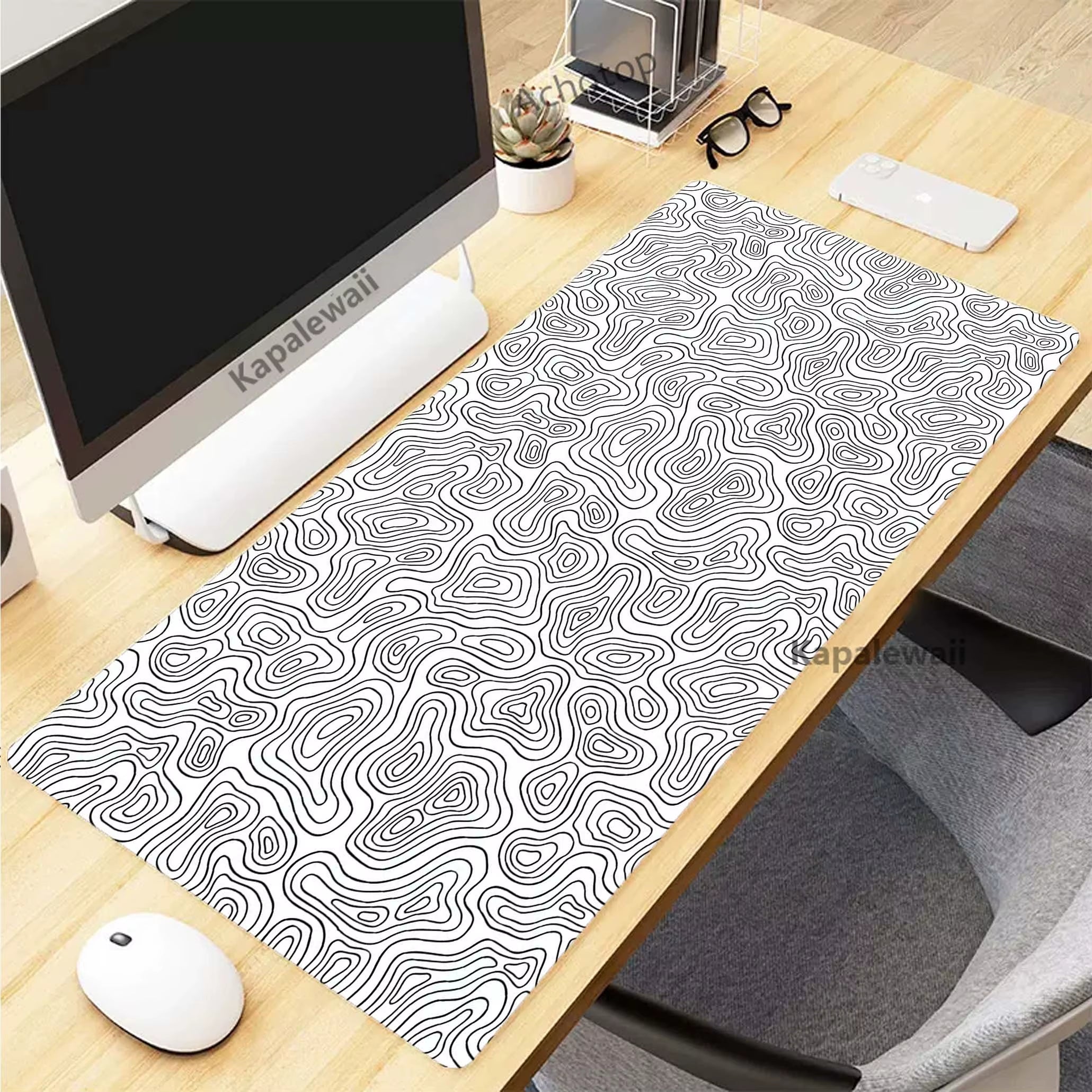 Elevate Your Gaming Experience with the Black and White Topographic Map XXL Mouse Pad - Premium Rubber Keyboard Mat for Ultimate Comfort and Control