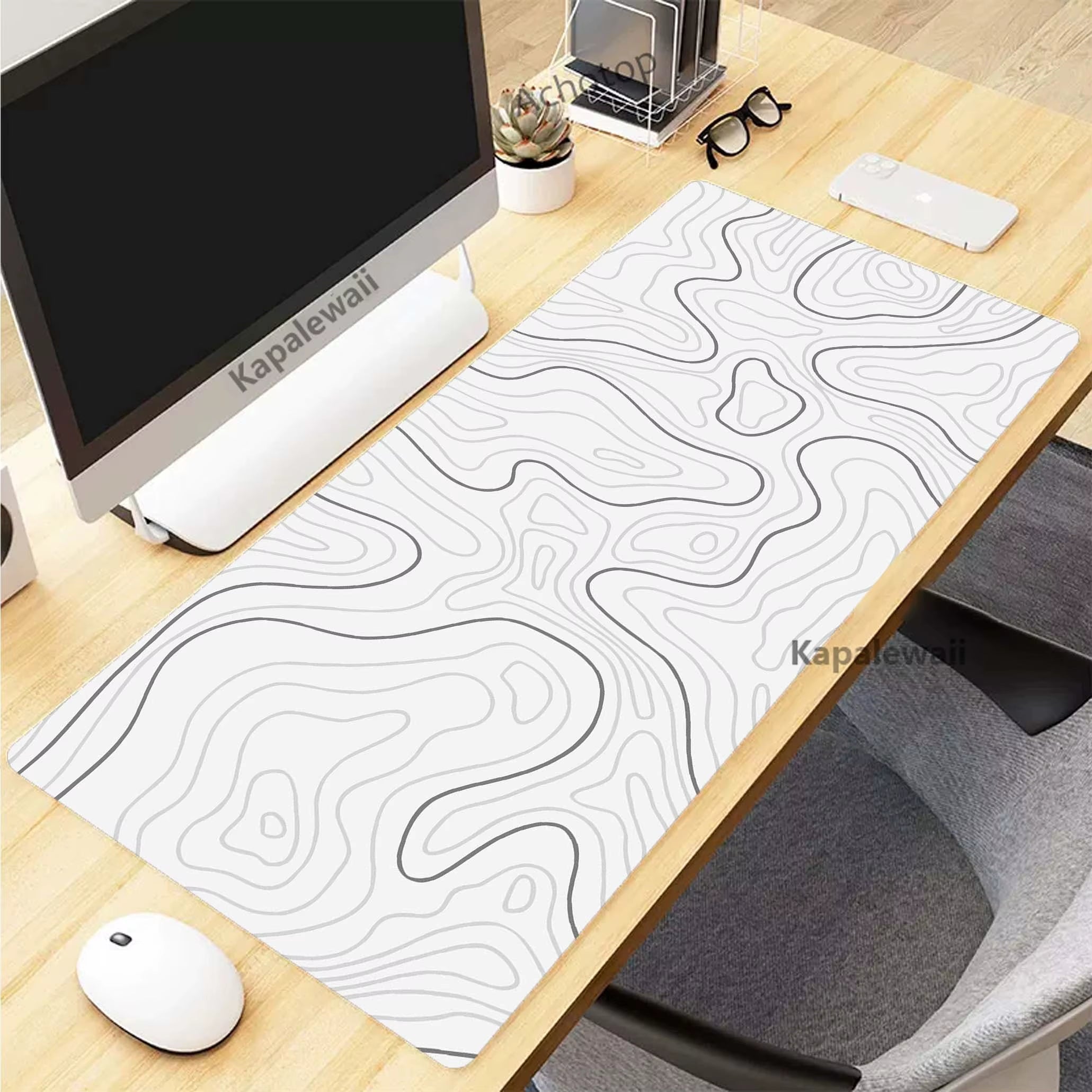 Elevate Your Gaming Experience with the Black and White Topographic Map XXL Mouse Pad - Premium Rubber Keyboard Mat for Ultimate Comfort and Control