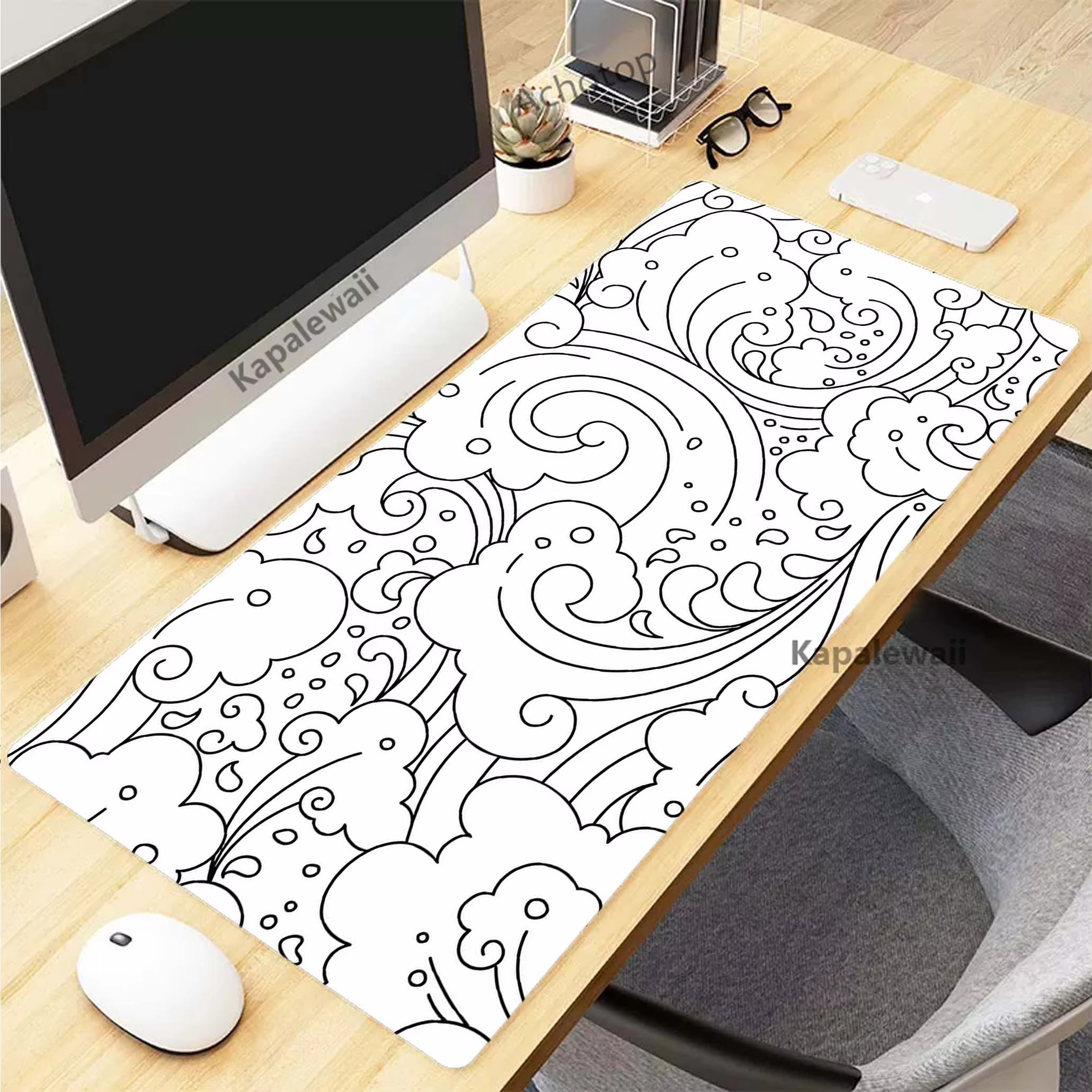 Elevate Your Gaming Experience with the Black and White Topographic Map XXL Mouse Pad - Premium Rubber Keyboard Mat for Ultimate Comfort and Control