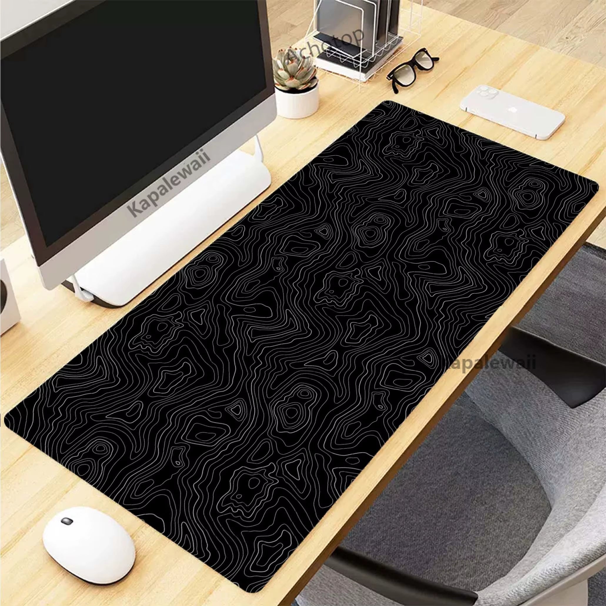Elevate Your Gaming Experience with the Black and White Topographic Map XXL Mouse Pad - Premium Rubber Keyboard Mat for Ultimate Comfort and Control